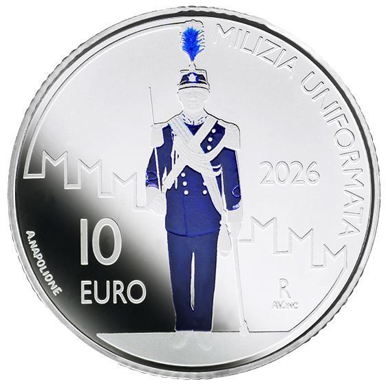 Proof 10 euro San Marino 2026 - Fuerzas militares y policiales de San Marino: Compañía de milicia uniformada Proof 10 euro San Marino 2026 - Fuerzas militares y policiales de San Marino: Compañía de milicia uniformada