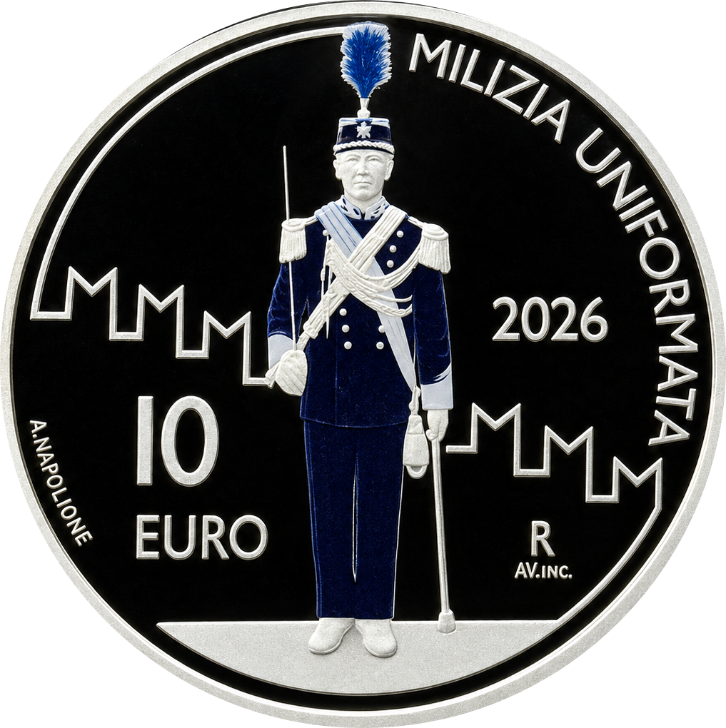 Proof 10 euro San Marino 2026 - Fuerzas militares y policiales de San Marino: Compañía de milicia uniformada Proof 10 euro San Marino 2026 - Fuerzas militares y policiales de San Marino: Compañía de milicia uniformada