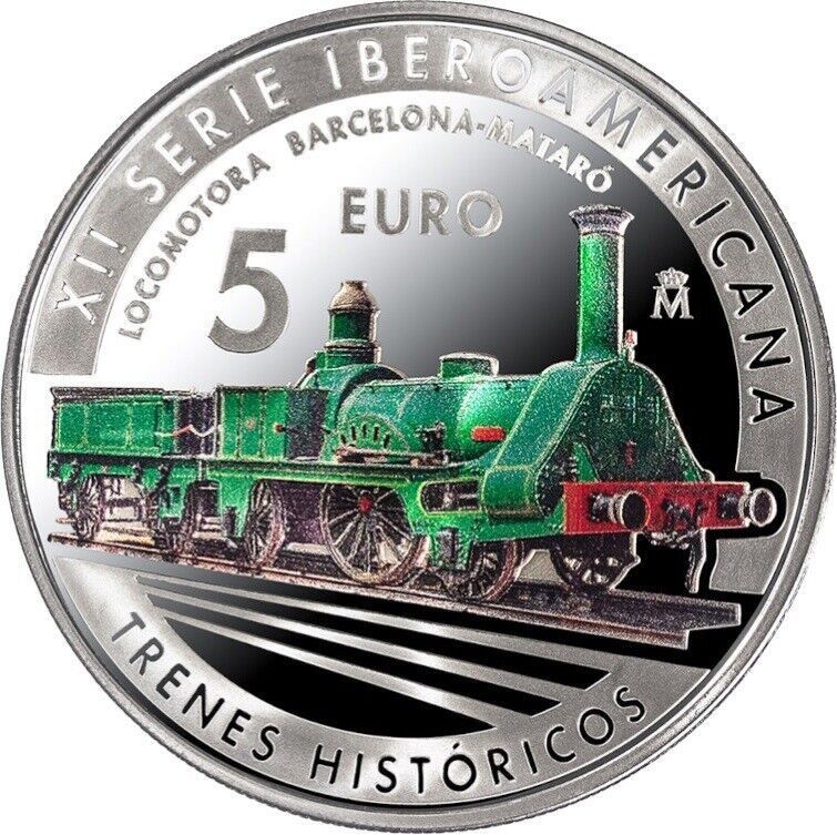 Proof 5 euro España 2020 - Trenes Históricos: Locomotora Barcelona–Mataró