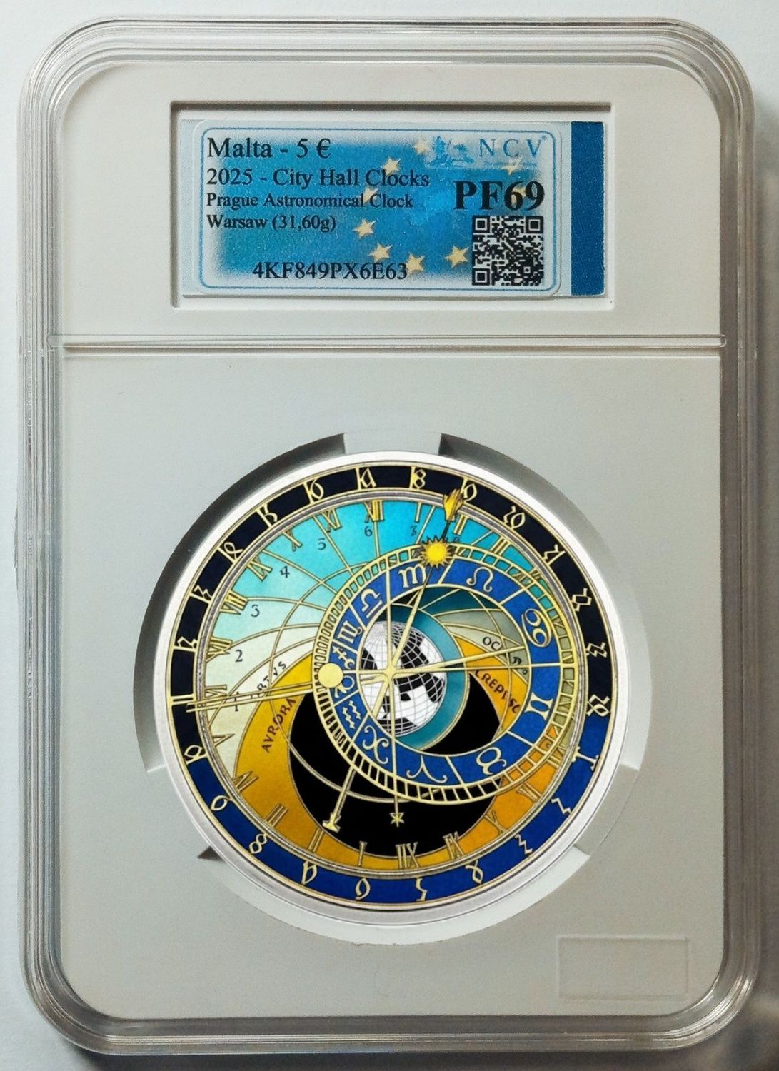 Proof 5 euro Malta 2025 - Prague – City Clocks