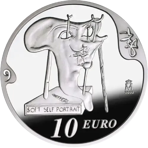 Proof 10 euro España 2004 - Salvador Dalí: Autorretrato blando con bacon frito Proof 10 euro España 2004 - Salvador Dalí: Autorretrato blando con bacon frito