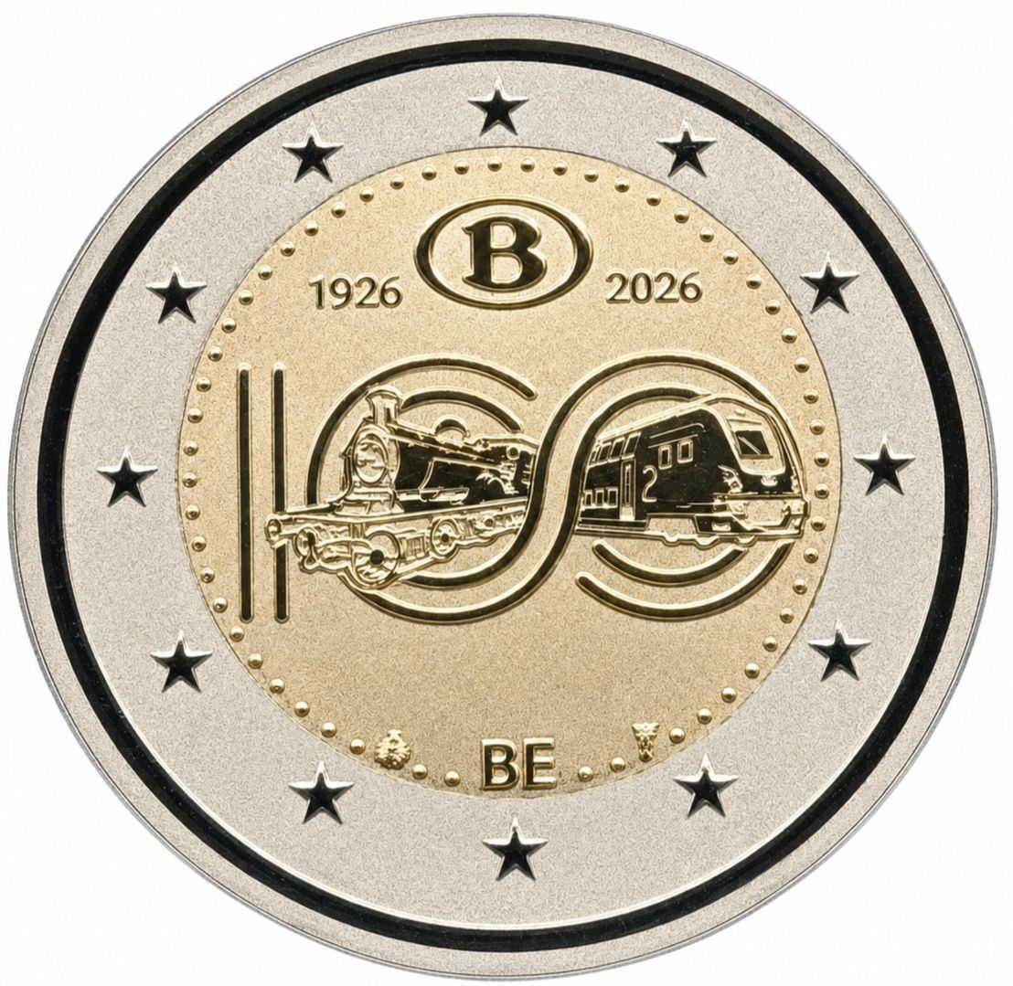 Proof Inverse 2 euro Belgica 2026 - 100 años del NMBS Proof Inverse 2 euro Belgica 2026 - 100 años del NMBS