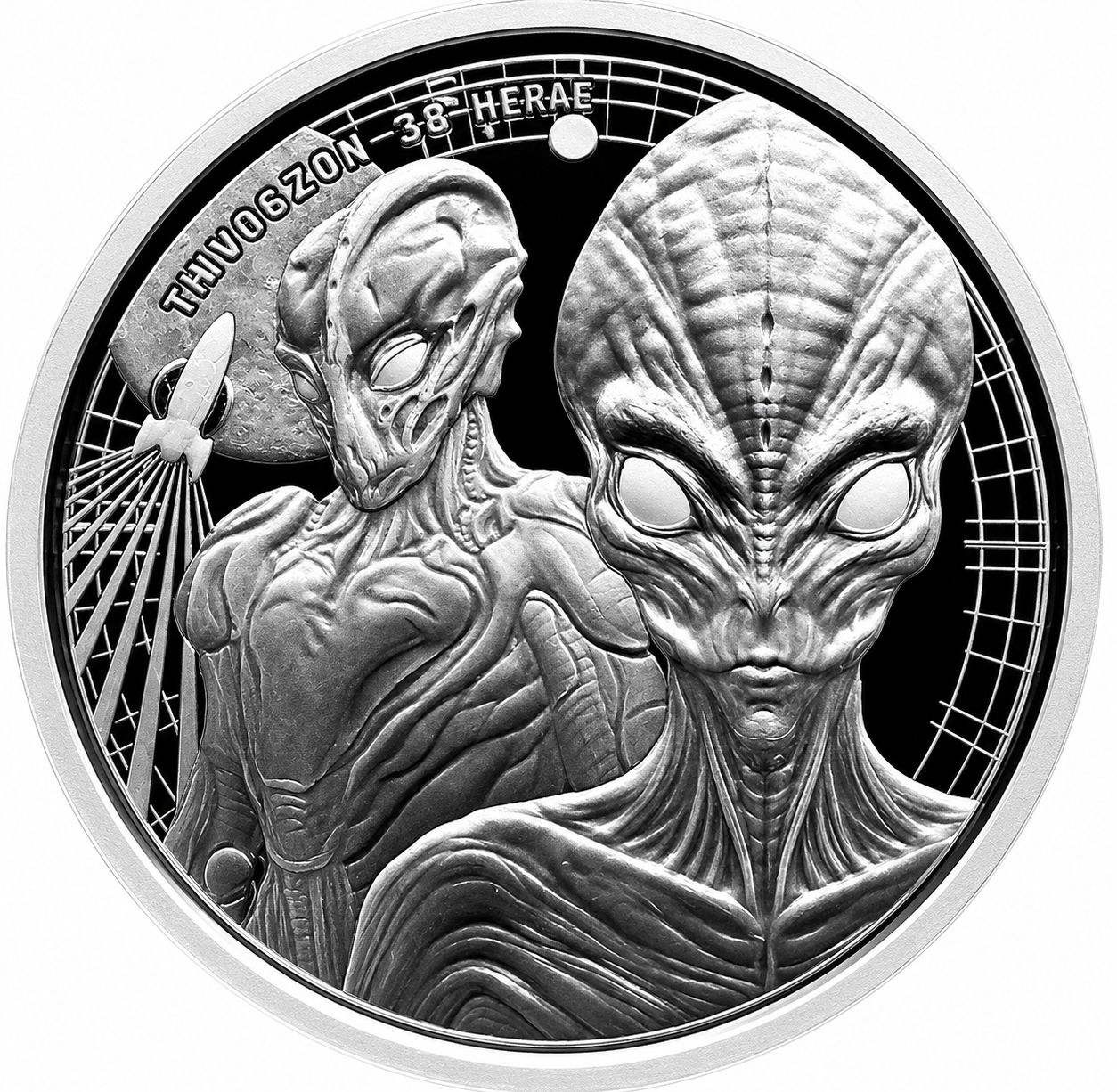 Reverso moneda de plata 1 onza Ghana 2023 Alien