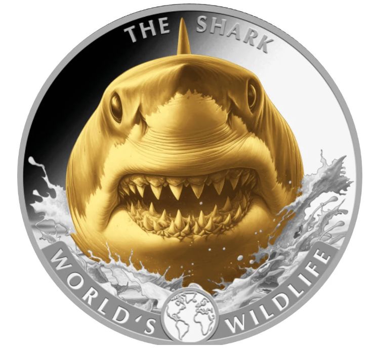 1 onza Congo 2026 - World's Wildlife, 8.ª edición Tiburon parcialmente chapado en oro
