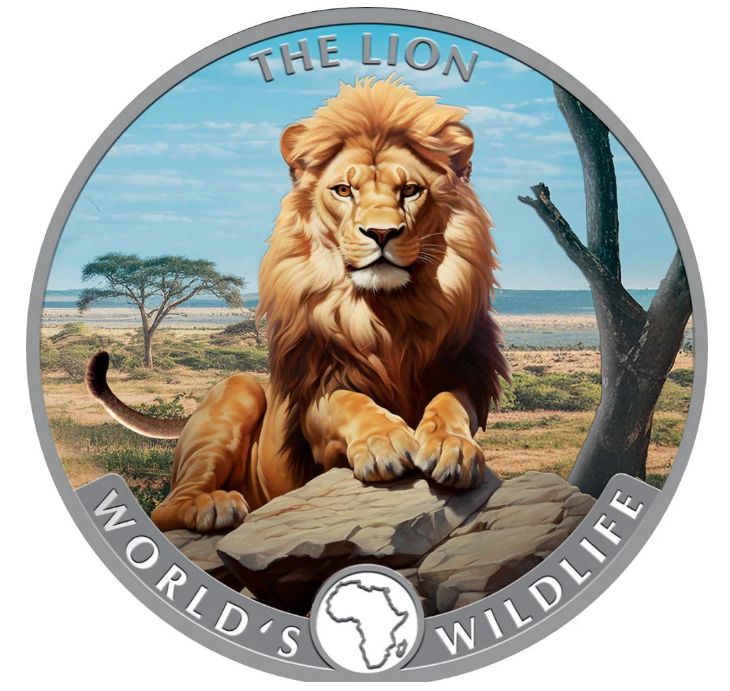 Anverso moneda de plata 1 onza Congo 2025 World's Wildlife 7ª edición Leon