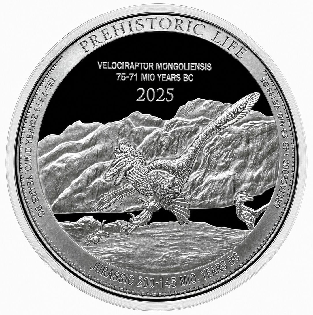 1 onza Congo 2025 - Prehistoric Life II 6.ª edición Velociraptor