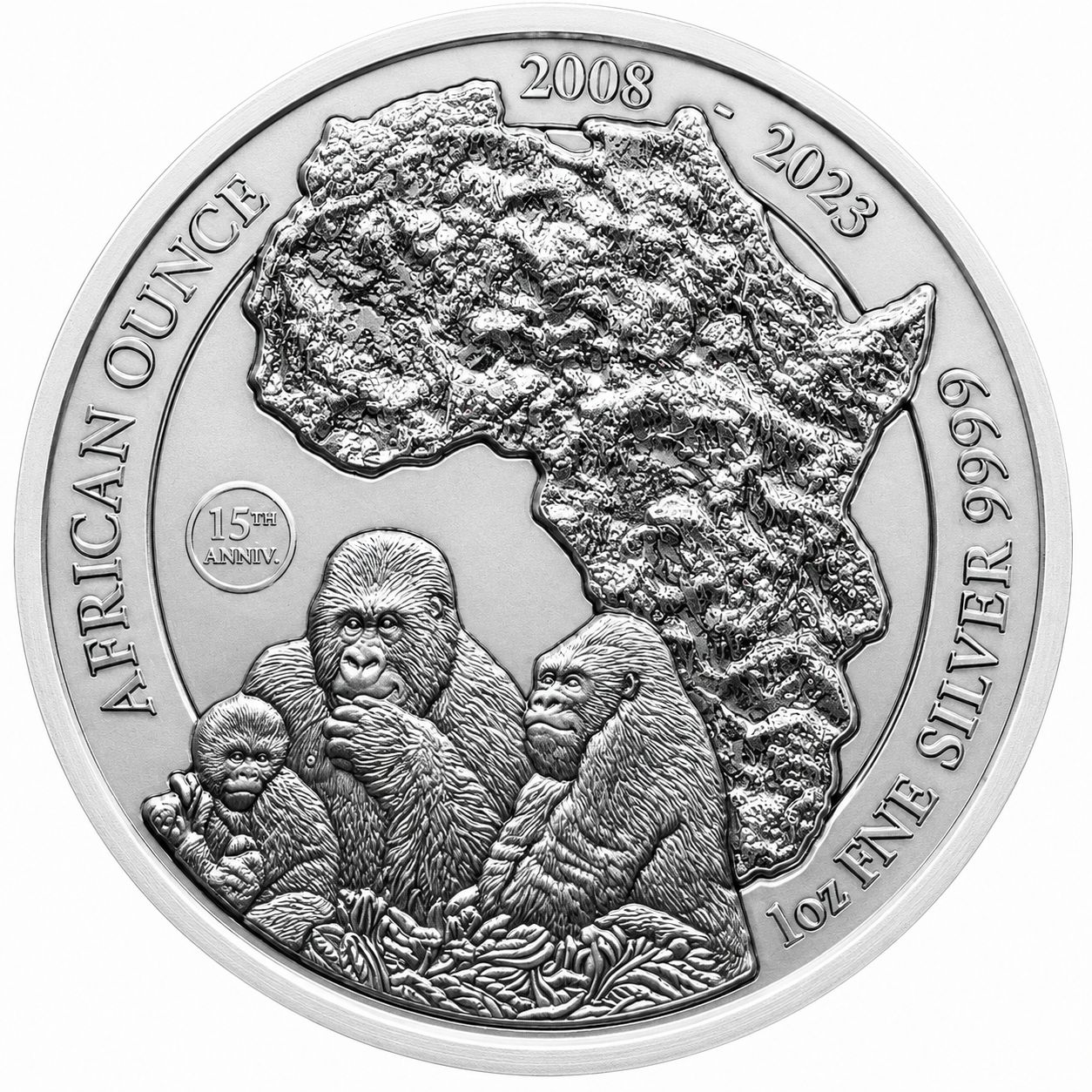 Reverso moneda de plata 1 onza Ruanda 2023 Gorila de Montaña