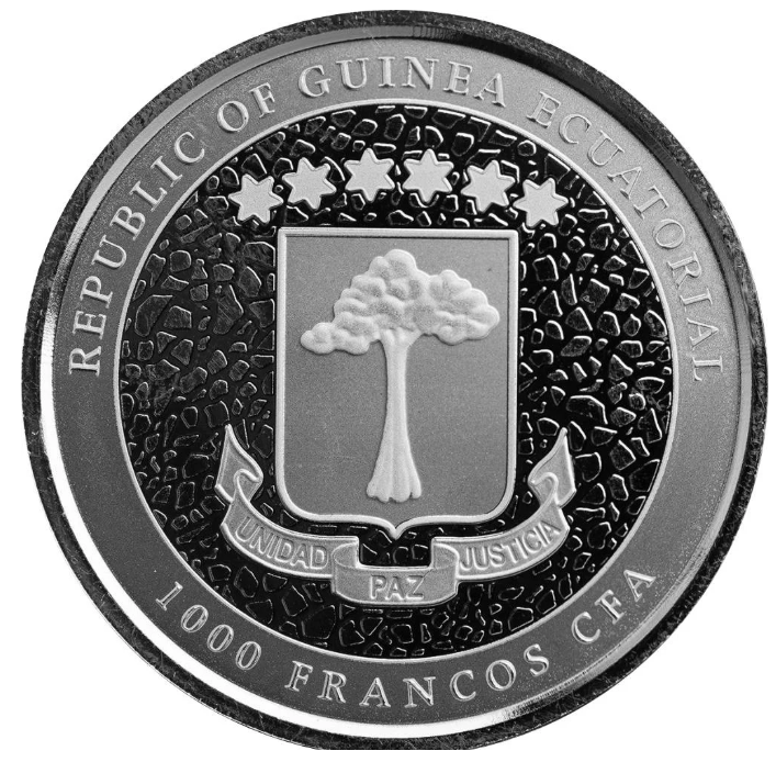 Reverso de moneda de plata 1 onza Guinea Ecuatoria 2022 Jirafa