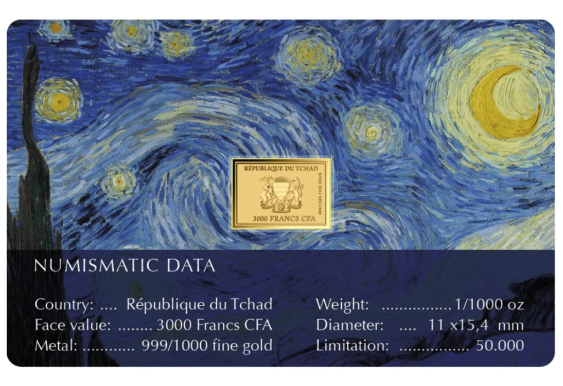 1/1000 oz Oro Chad 2023 - Vincent van Gogh 