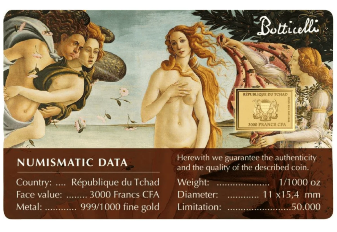 1/1000 oz Oro Chad 2023 - Sandro Botticelli 