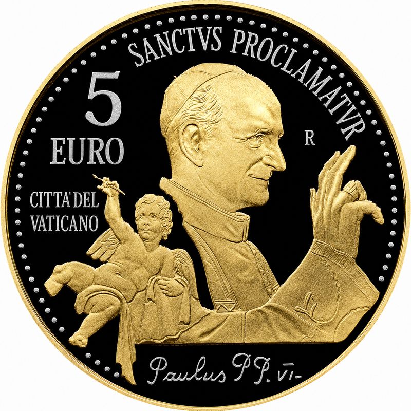 Proof 5 euro Vaticano 2018 - Canonización del Papa Pablo VI "Chapada en oro"