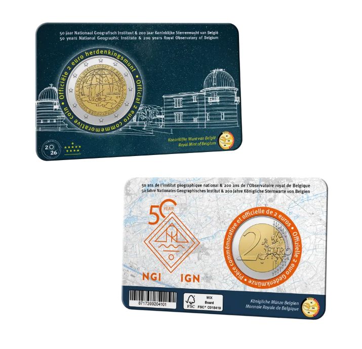 Coincard 2 euro Belgica 2026 - Cartografia y Astronomia Coincard 2 euro Belgica 2026 - Cartografia y Astronomia