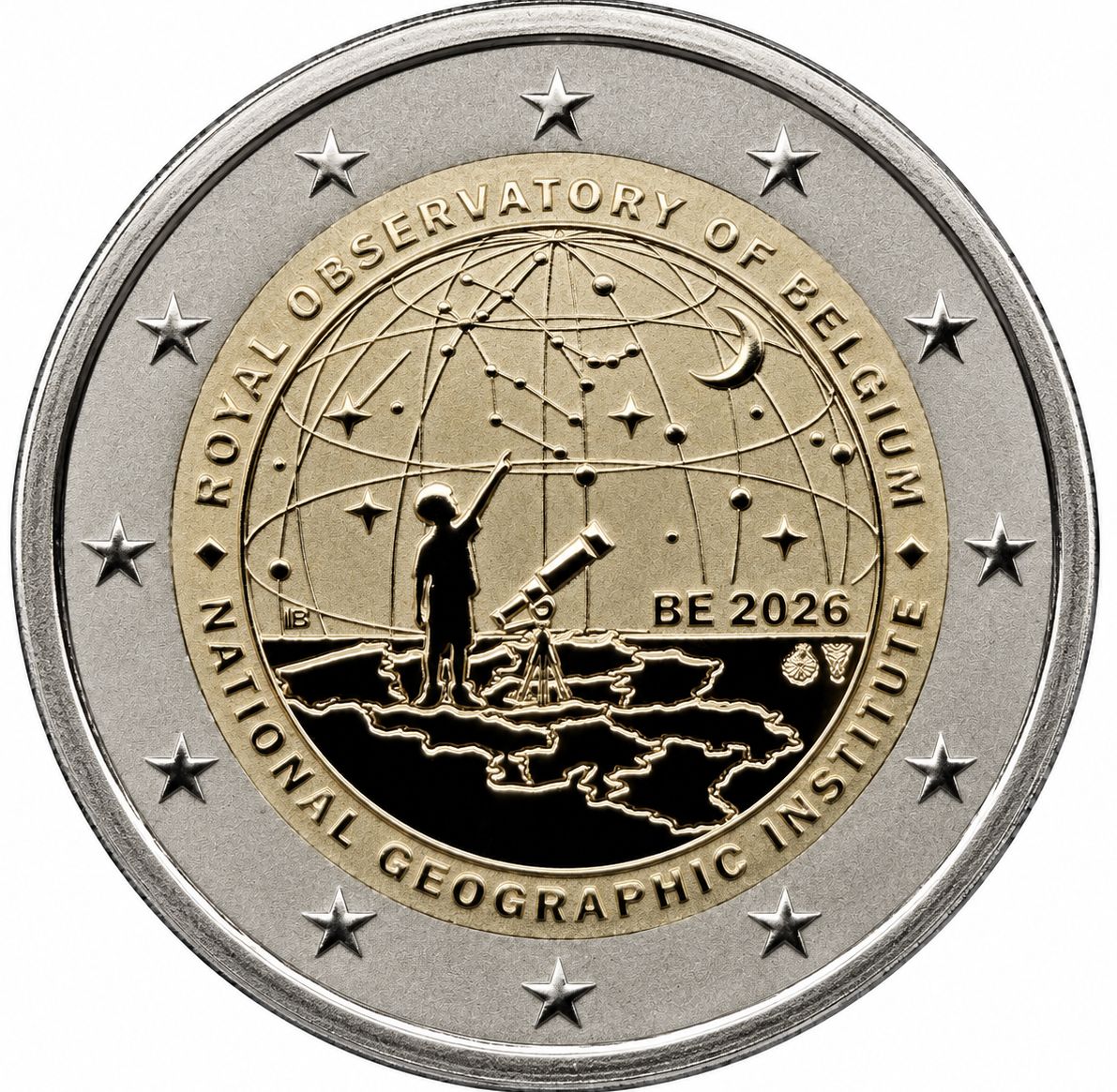 Proof Inverse 2 euro Belgica 2026 - Cartografia y Astronomia