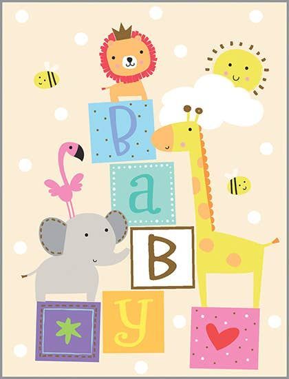 Baby Greeting Card - Baby Blocks and Animals