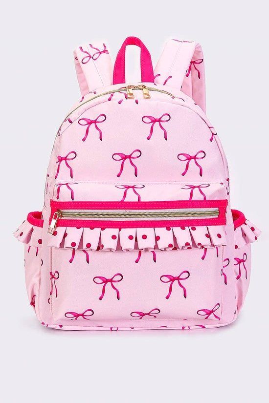 Bow Print Girls Ruffle Backpack Bow Print Girls Ruffle Backpack