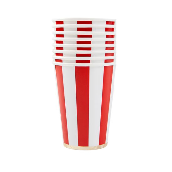 CHERRY RED CABANA STRIPE CUPS CHERRY RED CABANA STRIPE CUPS