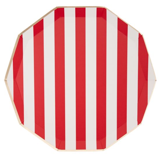 CHERRY RED SIGNATURE CABANA STRIPE PLATES CHERRY RED SIGNATURE CABANA STRIPE PLATES