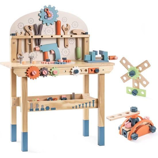 Wooden Toy Workbench for Kids with 41 Pcs Tool Set Wooden Toy Workbench for Kids with 41 Pcs Tool Set