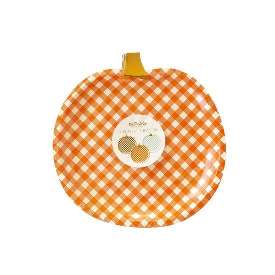 Harvest Gingham Pumpkin Shaped Paper Plate Set Harvest Gingham Pumpkin Shaped Paper Plate Set