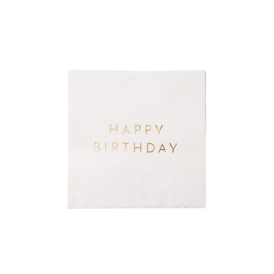WHITE & GOLD SIGNATURE HAPPY BIRTHDAY COCKTAIL NAPKINS