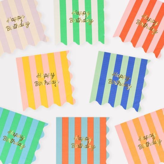 Stripe Happy Birthday Small Napkins