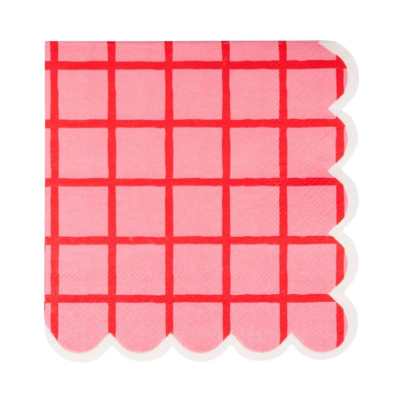 Red and Pink Grid Cocktail Napkin