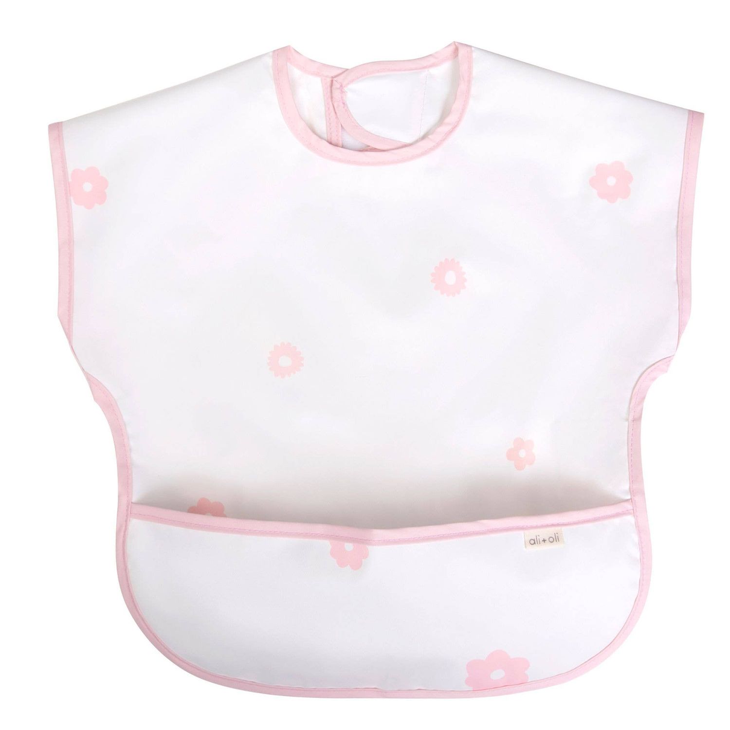 Smock Bib for Baby & Toddler Short Sleeve (Pink Flowers)