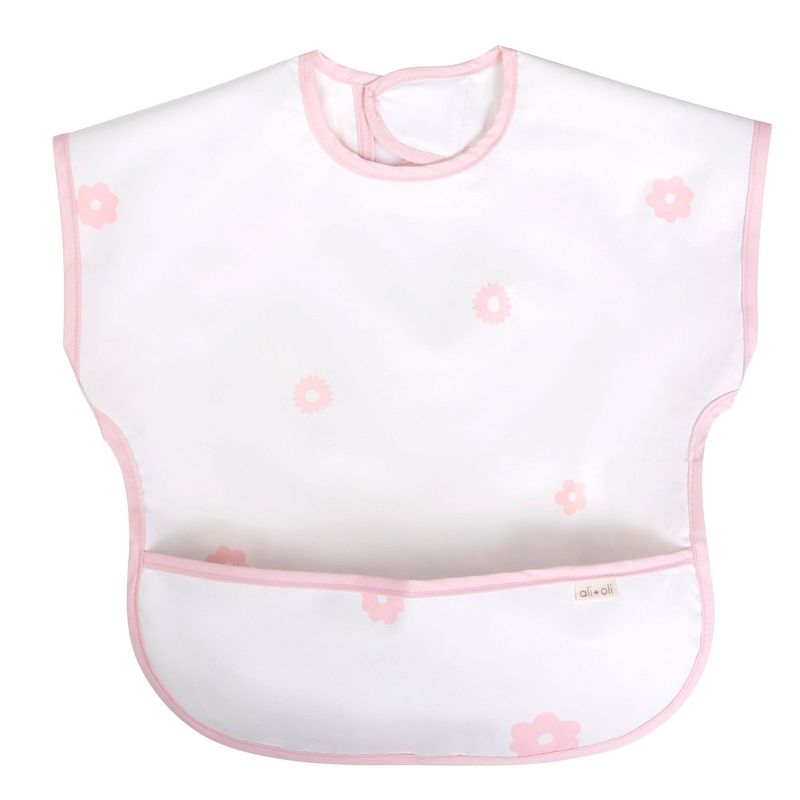 Smock Bib for Baby & Toddler Short Sleeve (Pink Flowers)