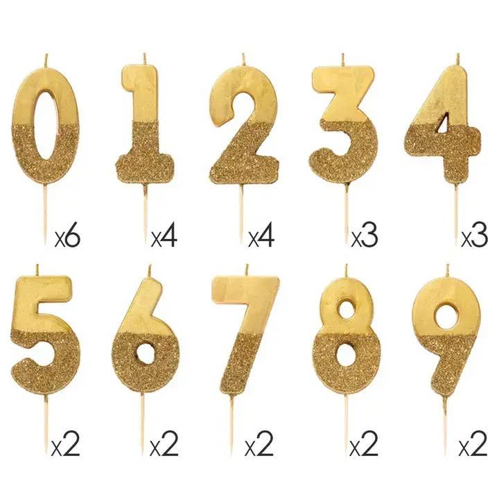 Gold Glitter Birthday Number Candles Set | 0-9 | 30 Pack |