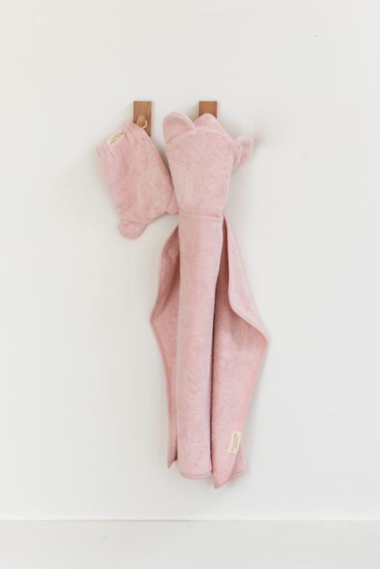 Hooded Towel + Wash Mitt Set Blush