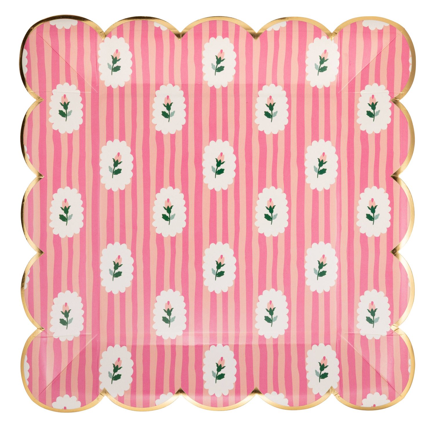 Striped Floral PInk Plate