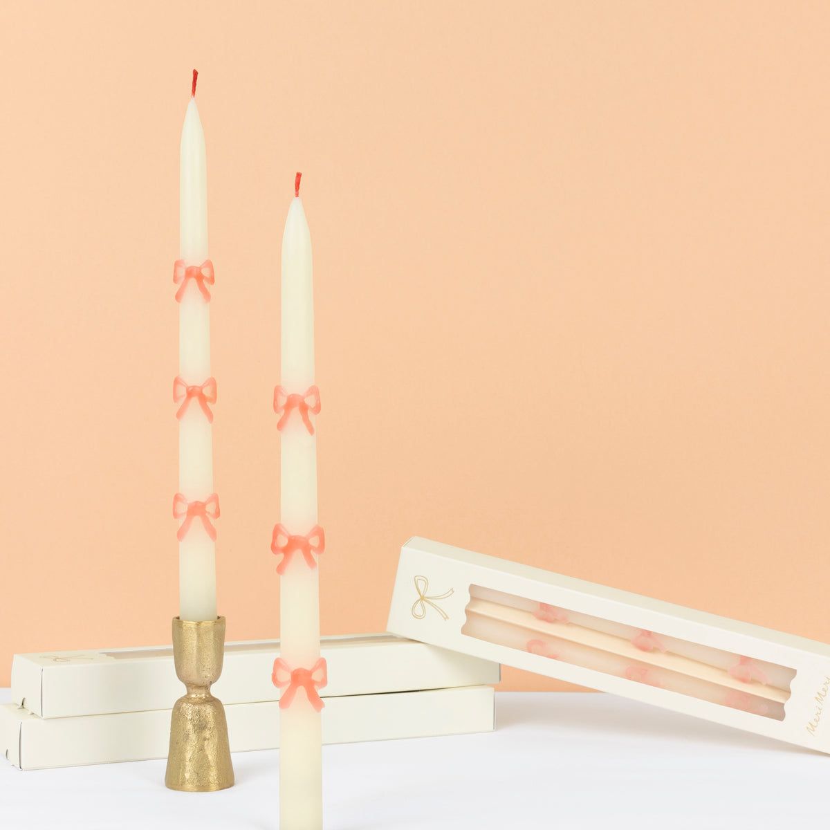 Pink Bow Taper Candles