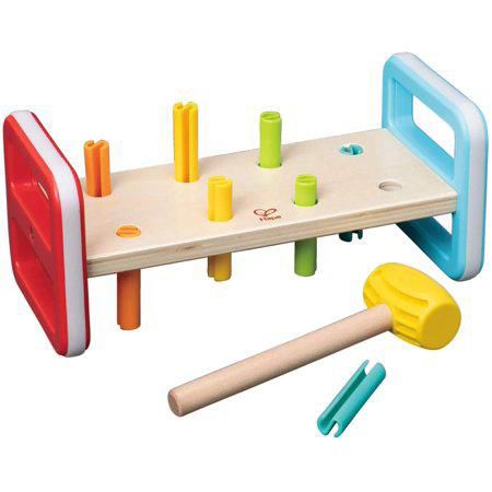 Hape Rainbow Pounder| Pounding Bench Wooden Toy with Hammer Blue, red, Orange, Green, Yellow, Wood, L: 9.1, W: 4
