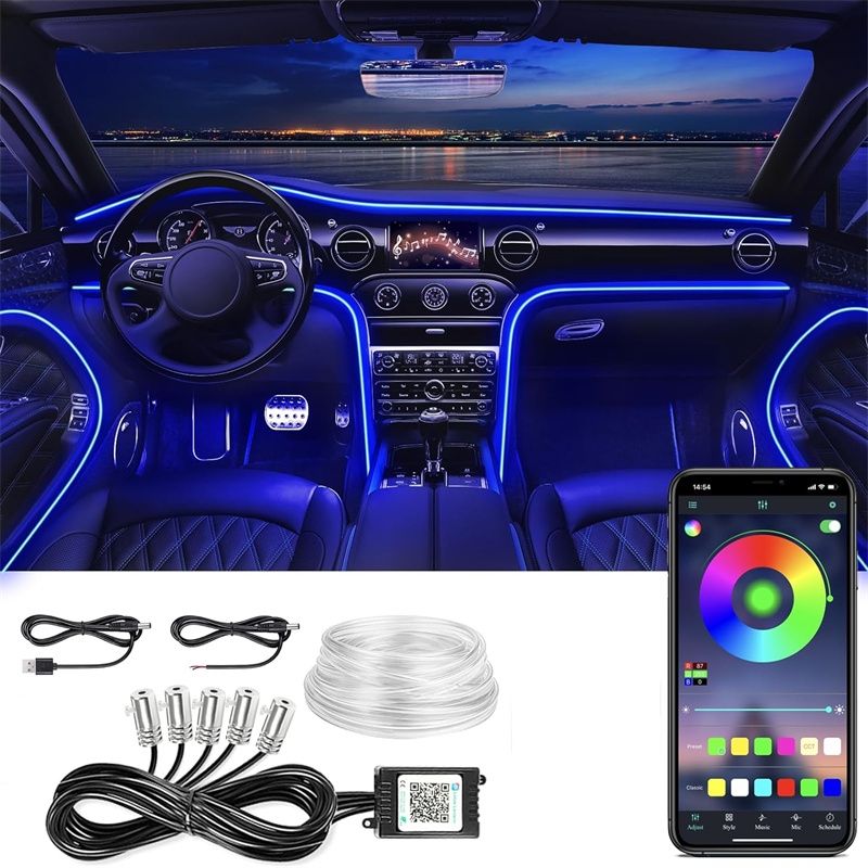 Bande Lumineuse LED Intérieur Voiture RGB – Kit Ambiance Néon Fibre Optique avec Télécommande &amp; App