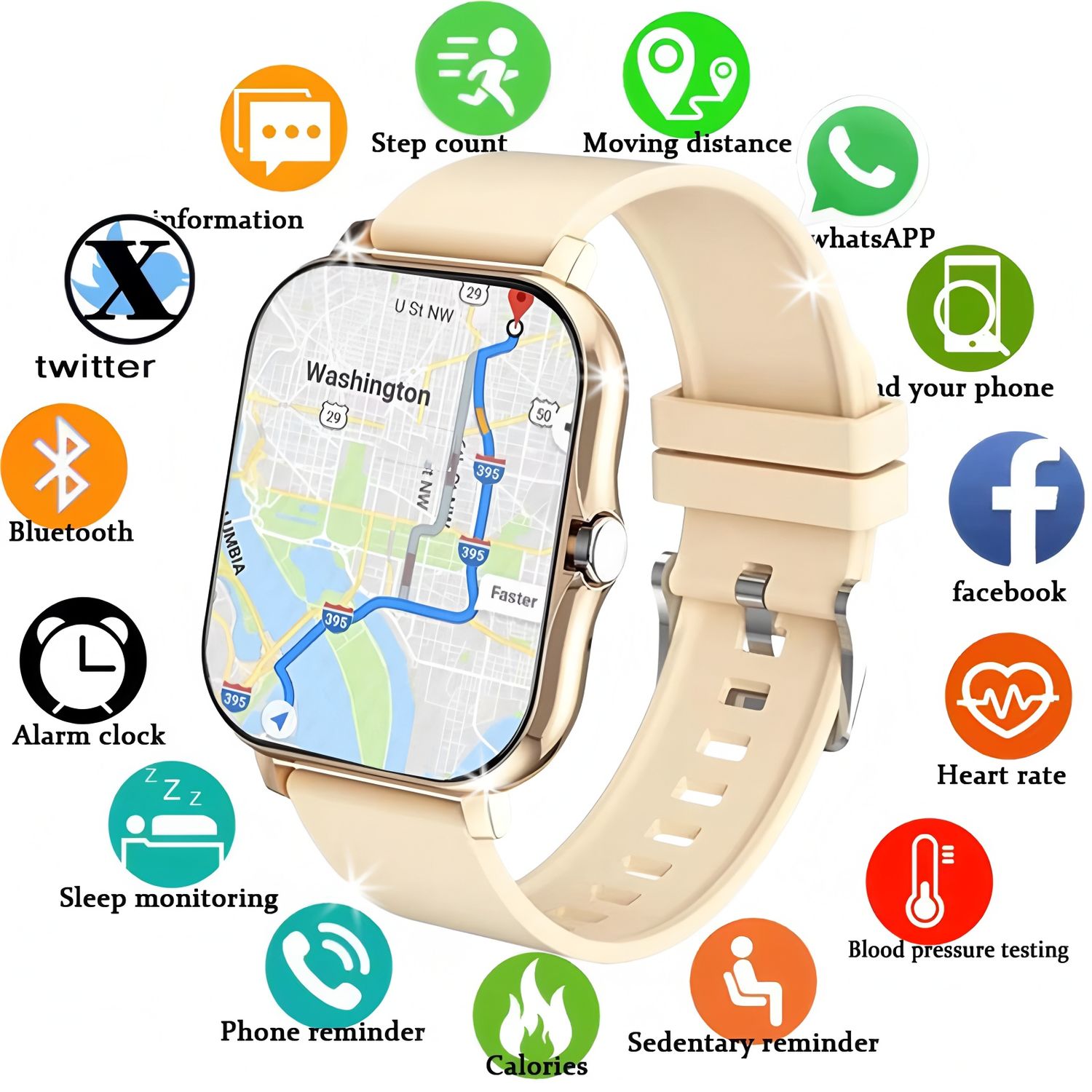 Smartwatch AMOLED 2.02″ – Appels Bluetooth, GPS, NFC, Étanche, Tracker Santé &amp; Sport