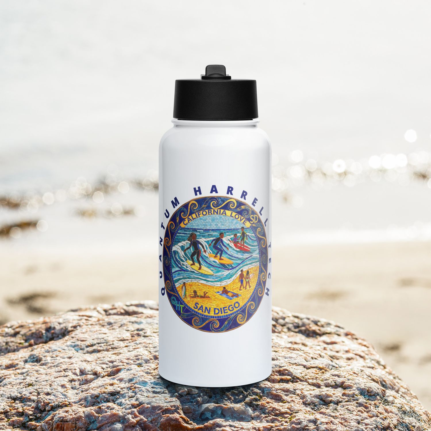 Stainless steel water bottle with a straw lid - California Love