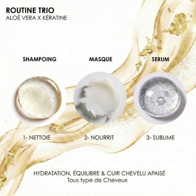 Routine capillaire Trio Aloé Vera x Kératine : Kit complet Shampoing, Masque et Sérum pour hydratat…