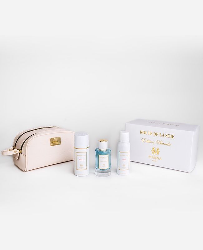 Trousse Route de la Soie Maison Maïssa avec parfum déodorant et gel douche