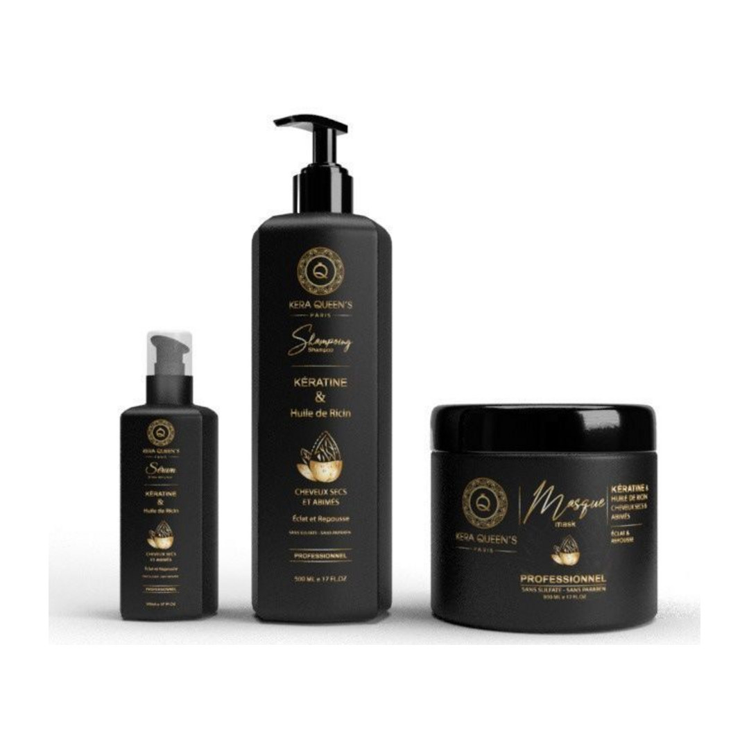 Routine kera queens : Trio soin capillaire kératine et ricin – Kera Queen's