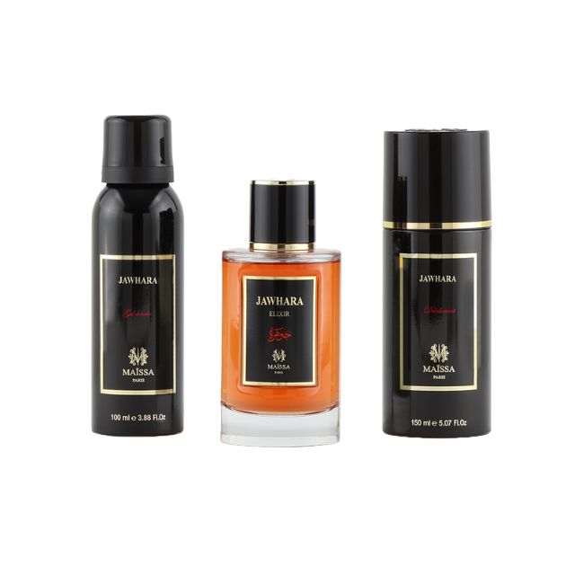 Coffret Jawhara Maïssa Paris parfum mixte 100 ml avec déodorant et gel douche