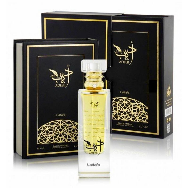Adeeb Lattafa 80 ml, flacon et coffrets noir et or