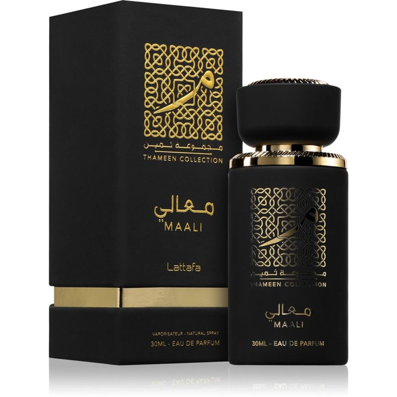 Thameen Maali de Lattafa 30 ml : flacon et coffret de la collection Thameen