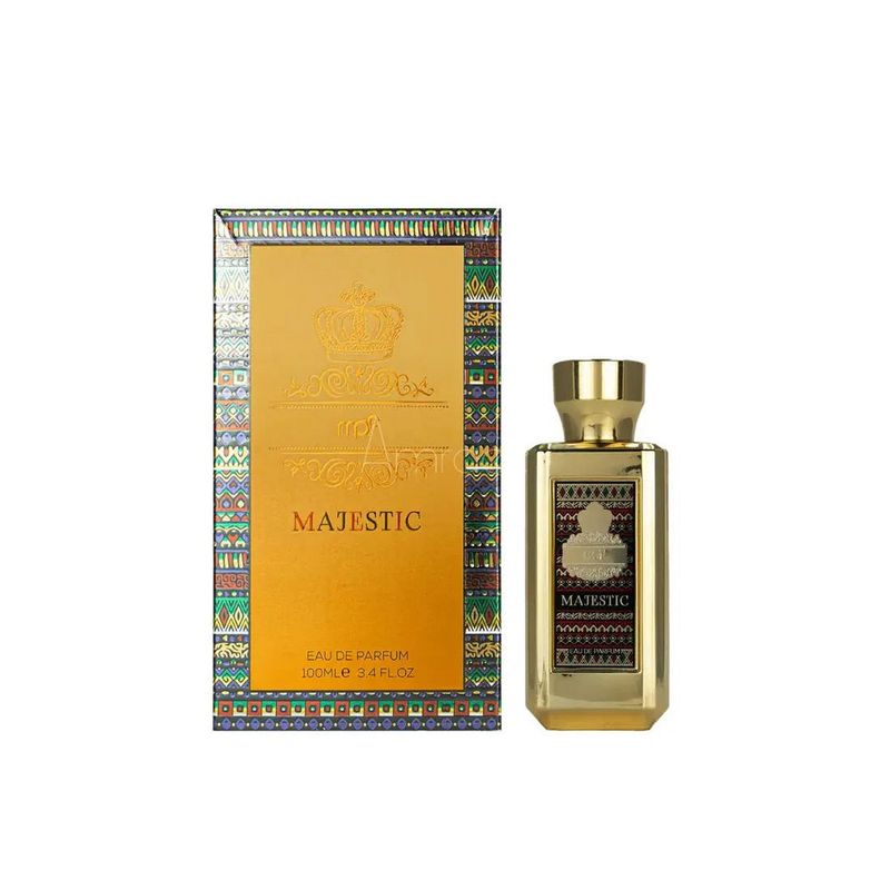 Majestic de My Perfumes 100 ml : flacon doré et son coffret orange