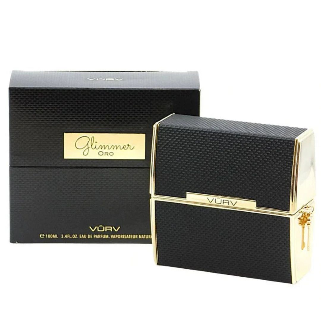 Glimmer Oro de Vurv, eau de parfum femme 100 ml : flacon malle noir et doré avec son coffret