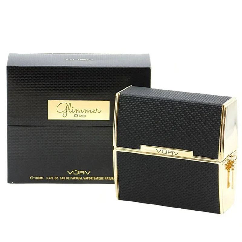 Glimmer Oro de Vurv, eau de parfum femme 100 ml : flacon malle noir et doré avec son coffret