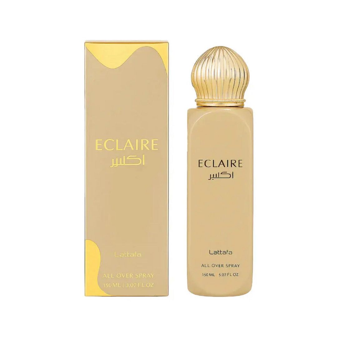 Brume Eclaire – Lattafa 150 ml Brume Eclaire de Lattafa, All Over Spray 150 ml : flacon et coffret dorés