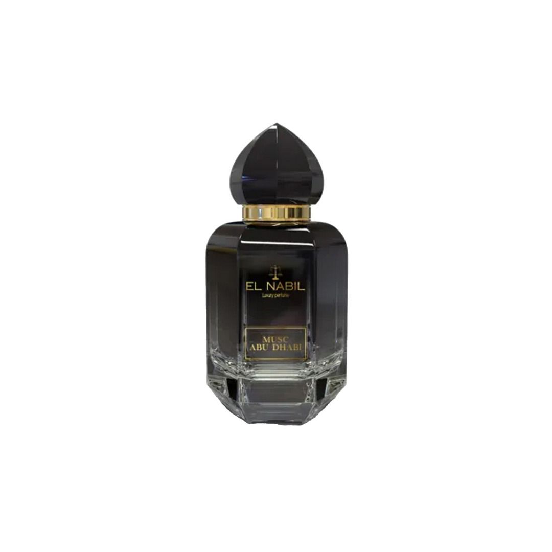 Musc Abu Dhabi d’El Nabil, eau de parfum 65 ml : flacon noir à facettes