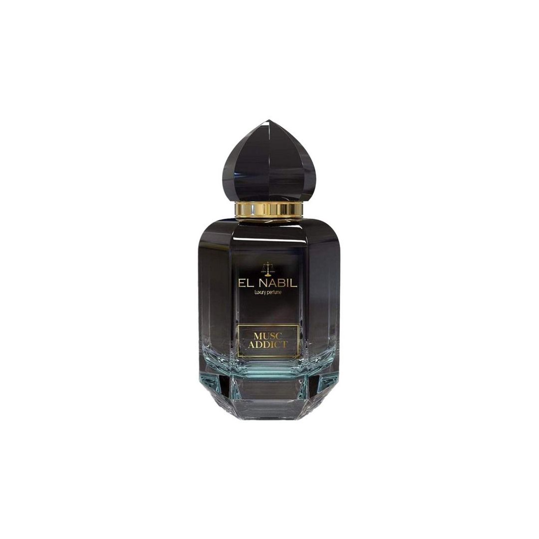 Musc Addict – El Nabil 65 ml Musc Addict d’El Nabil, eau de parfum 65 ml : flacon noir à facettes