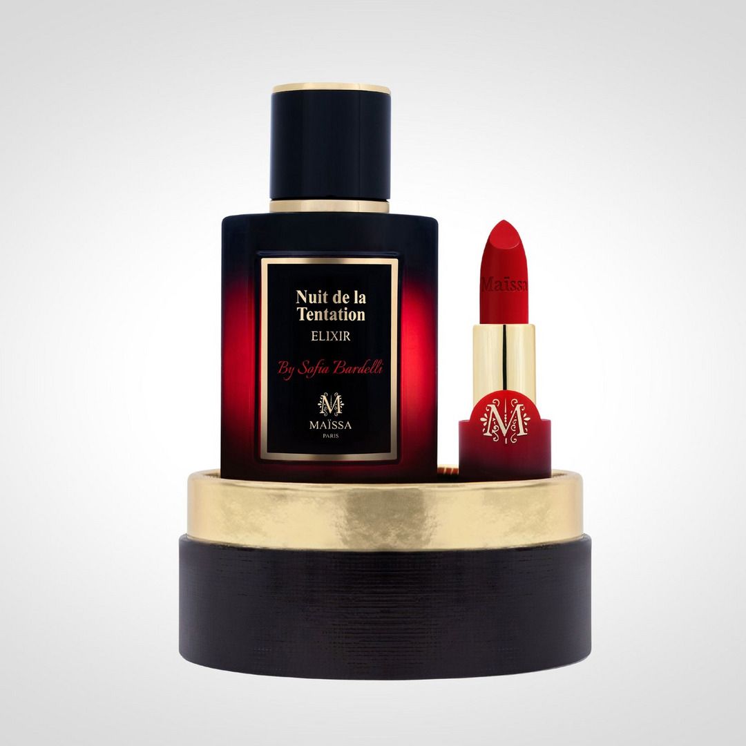 Coffret Nuit de la Tentation – Maison Maïssa (élixir 100 ml + rouge à lèvres) Coffret Nuit de la Tentation Maison Maïssa : élixir 100 ml et rouge à lèvres Le Rouge Tentation
