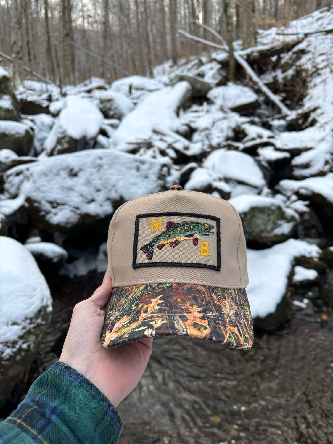 Brook Trout Patch Khaki Camo Hat